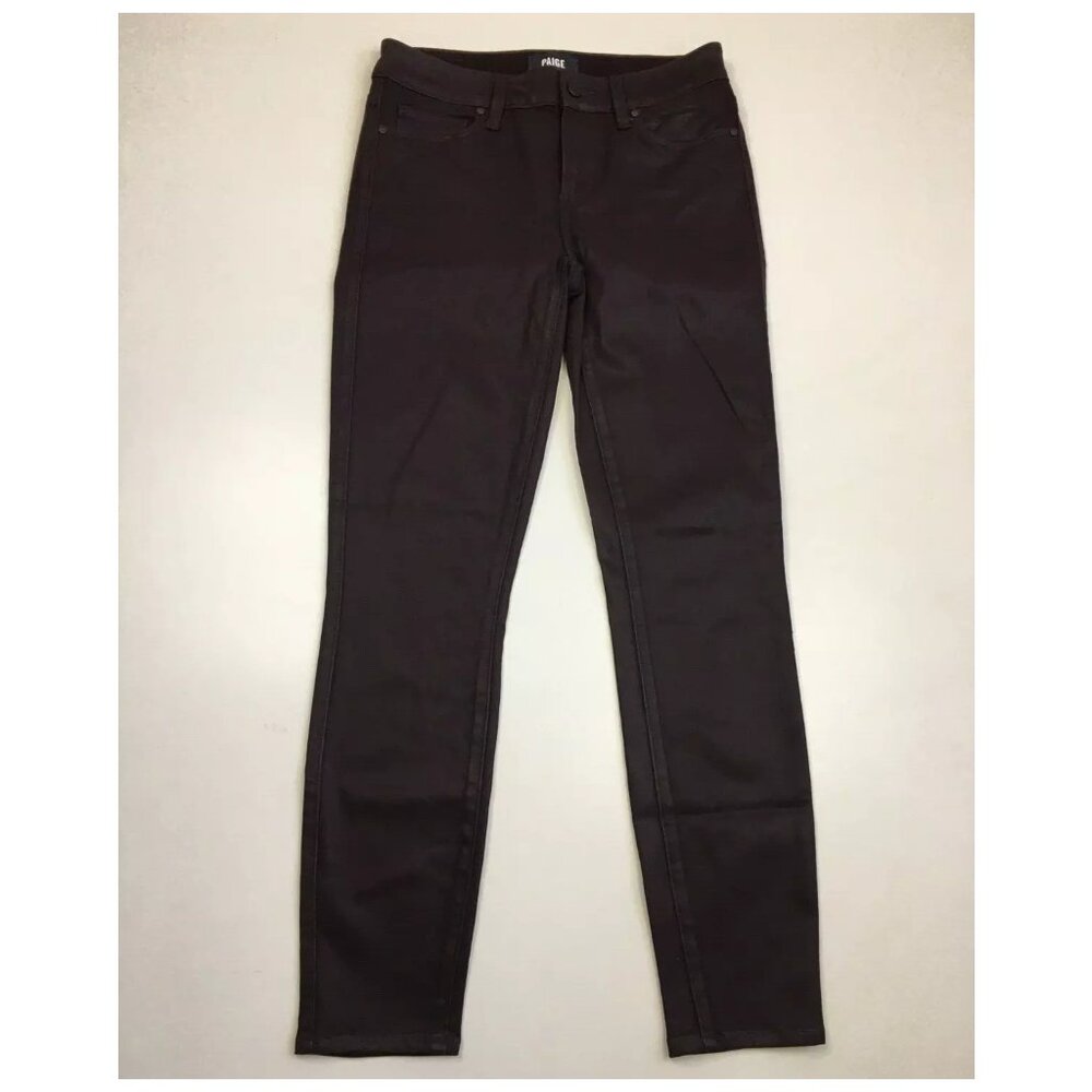 PAIGE Premium Denim Dark Plum Coated Verdugo Ankle 5 Pocket Logo Hardware Jeans
